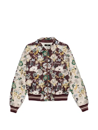 Amiri Floral-embroidered Bomber Jacket In Brown