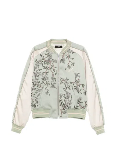Amiri Floral-embroidered Bomber Jacket In Gray