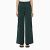AMIRI FOREST GREEN WOOL WIDE TROUSERS FOR WOMEN