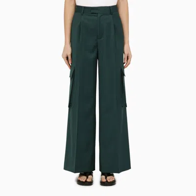 AMIRI FOREST GREEN WOOL WIDE TROUSERS FOR WOMEN