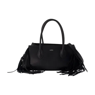 Amiri Fringe Honey Calfskin Leather Shoulder Bag In Black