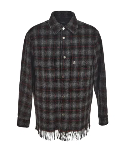 Amiri Gray Fringe Shirt In Grey-wool