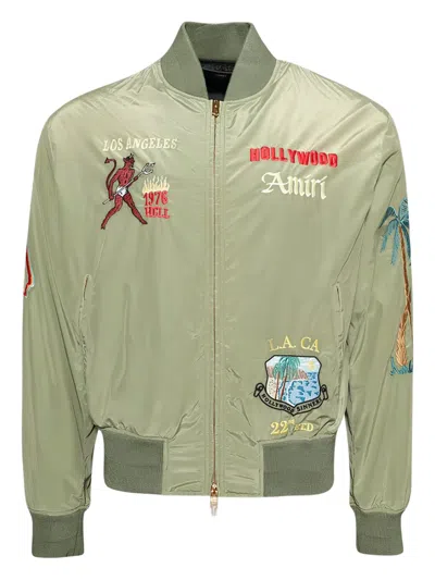 Amiri Front-zip Embroidered Bomber Jacket In Green