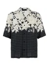 Amiri Garden Black Bowling Shirt With Cuban Collar And All-over Floral Print In Tech Fabric Man In Black