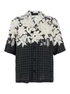 Amiri Garden Black Bowling Shirt With Cuban Collar And All-over Floral Print In Tech Fabric Man In Black