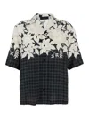 Amiri Garden Black Bowling Shirt With Cuban Collar And All-over Floral Print In Tech Fabric Man