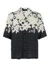 Amiri Garden Black Bowling Shirt With Cuban Collar And All-over Floral Print In Tech Fabric Man In Multicolor