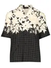 Amiri 'garden' Black Bowling Shirt With Cuban Collar And All-over Floral Print