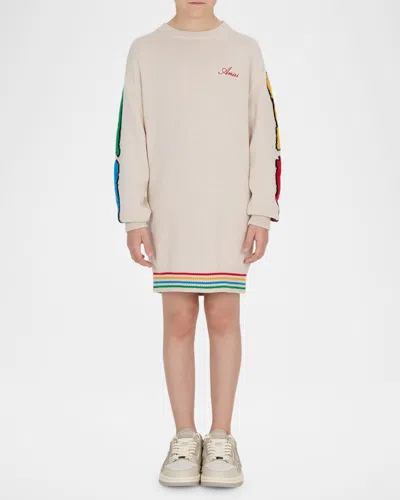 Amiri Kids' Girl's Bones Logo Intarsia Dress In Alabaster