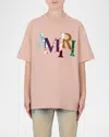 Amiri Girl's Staggered Sequin Logo Short-sleeve T-shirt In Pink