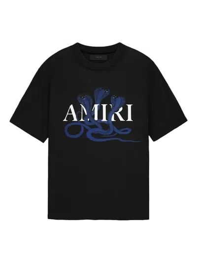 Amiri Glitte Snake Logo-print T-shirt In Blue
