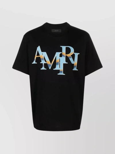 Amiri Graphic Crewneck T-shirt With Printed Front Panel In Nero