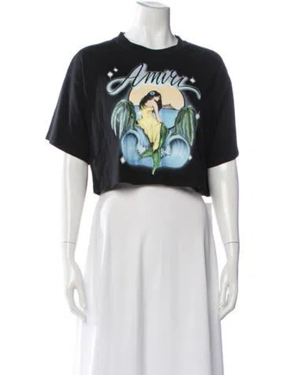 Pre-owned Amiri Graphic Print Crew Neck Crop Top In Black