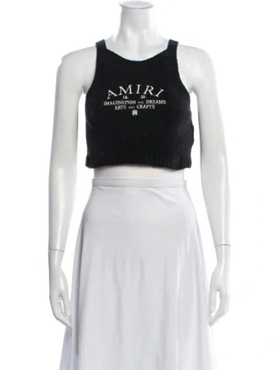 Pre-owned Amiri Graphic Print Crew Neck Crop Top In Black