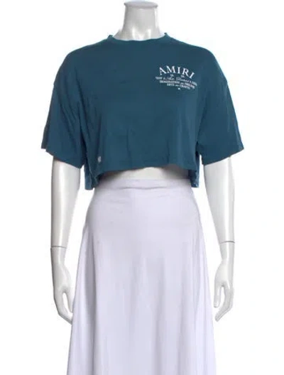 Pre-owned Amiri Graphic Print Crew Neck Crop Top In Blue