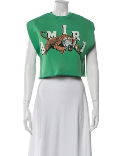 Pre-owned Amiri Graphic Print Crew Neck Crop Top In Green