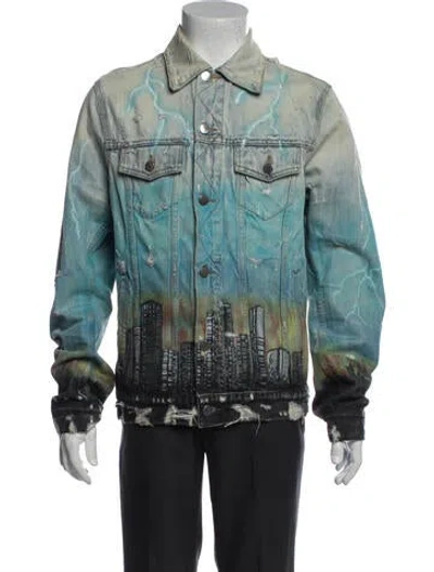 Pre-owned Amiri Graphic Print Denim Jacket In Green