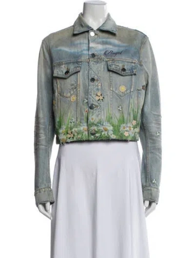 Pre-owned Amiri Graphic Print Denim Jacket In Green