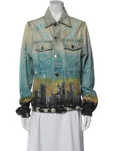 Pre-owned Amiri Graphic Print Denim Jacket In Green