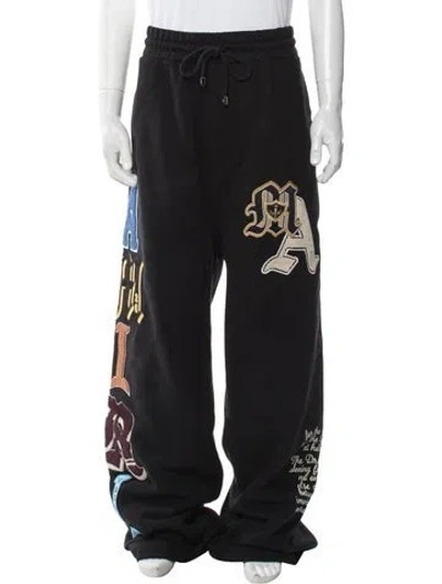 Pre-owned Amiri Graphic Print Embroidered Accent Lounge Bottoms W/ Tags In Black