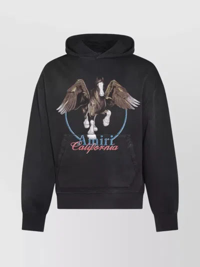 Amiri Graphic Print Hooded Sweater Kangaroo Pocket In Black