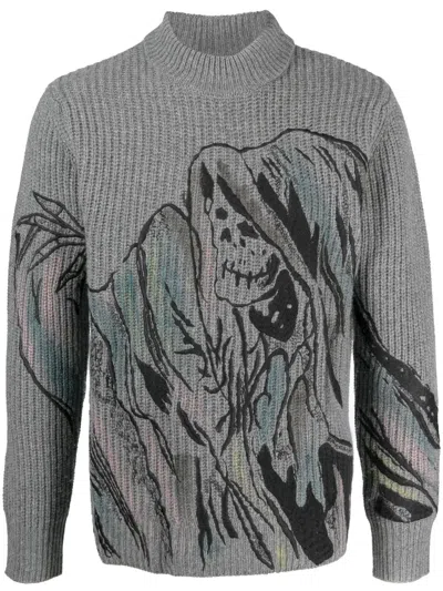 Amiri Graphic-print Knit Jumper In Grey