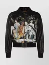 Amiri Graphic Print Leather Jacket With Collared Neck In Multi