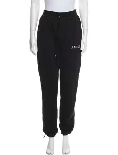 Pre-owned Amiri Graphic Print Leather Trim Embellishment Sweatpants In Black