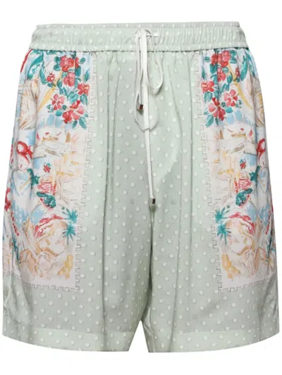 Amiri Hawaiian Polka-dot Track Shorts In Green