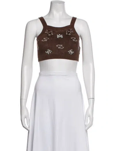 Pre-owned Amiri Graphic Print Scoop Neck Crop Top In Brown