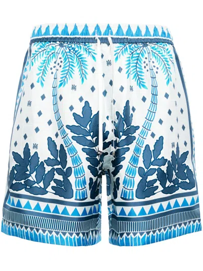 Amiri Graphic-print Silk Shorts In Blue