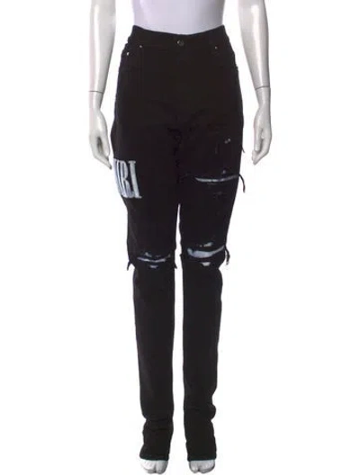 Pre-owned Amiri Graphic Print Skinny Leg Pants In Black