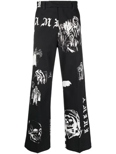 Amiri Graphic-print Straight-leg Trousers In Black