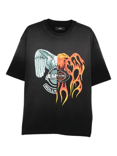 Amiri Crew Neck Graphic T-shirt With Contrasting Print In Black