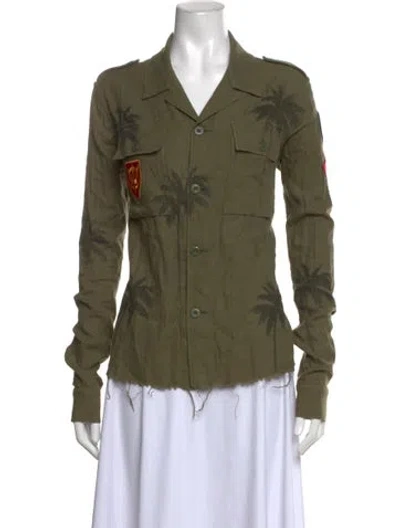 Pre-owned Amiri Graphic Print V-neck Button-up Top In Green