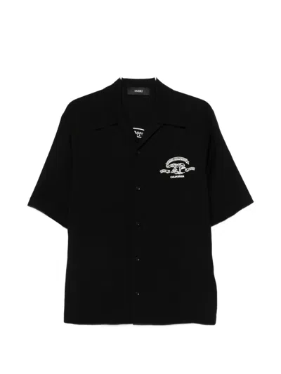 Amiri Eagle Camp Shirt Embroidered Graphic Short Sleeve In Black
