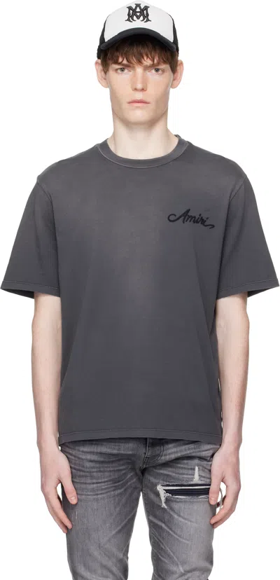 Amiri Gray Bleach Bandana Patch T-shirt In Black