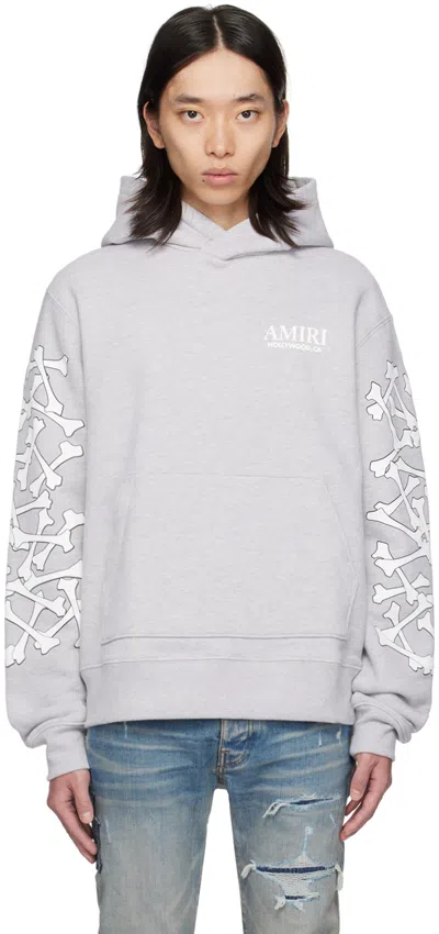 Amiri Bones Stacked Lyocell Hoodie In Grey
