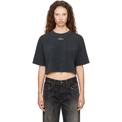 Amiri Gray Embroidered Cropped T-shirt In Black