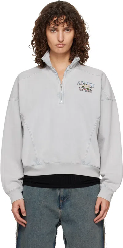 Amiri Gray 'hopes & Dreams' Half Zip Crew Sweater