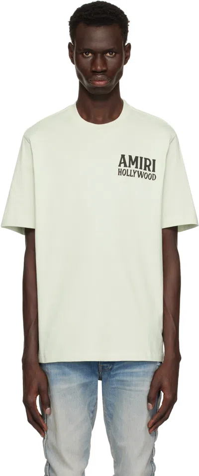 Amiri 'jazz Wolf' Green Crewneck T-shirt With Logo Lettering On The Front And Maxi Print On The Rear In Black