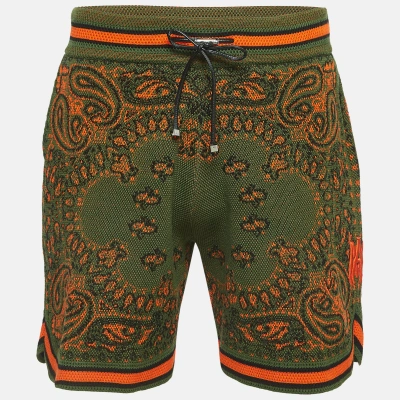 Pre-owned Amiri Green Bandana Print Knit Drawstring Shorts L