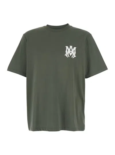 Amiri Green Crewneck T-shirt With Logo Print On The Front In Cotton Man