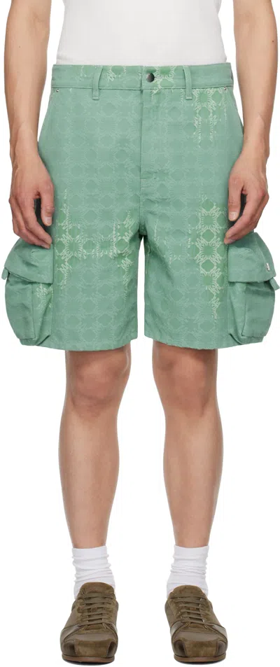 Amiri Green Ma Quad Bleached Cargo Shorts In Bleach Ma Quad