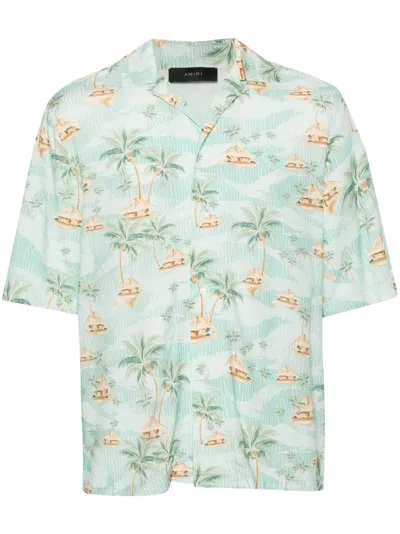 Amiri Repeat Palm Camp Shirt In Green