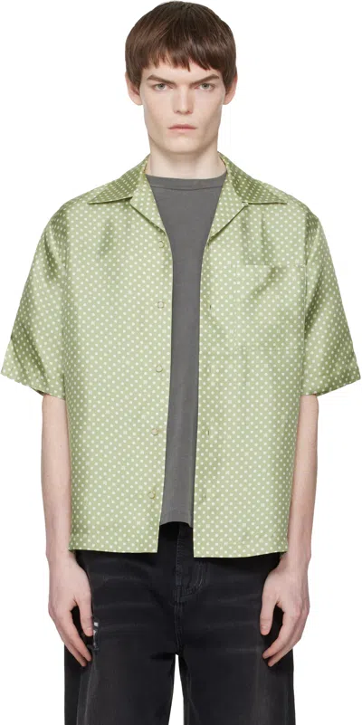 Amiri Polka Dot Pearl Button Silk Shirt In Green
