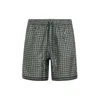 AMIRI GREEN RAIN FOREST STAGGERED HOUNDS TOOTH SILK SHORT