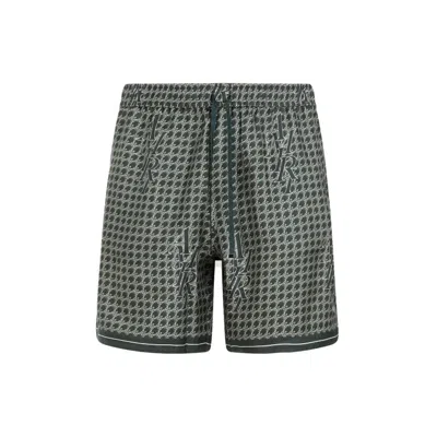 Amiri Green Rain Forest Staggered Hounds Tooth Silk Short In Grey