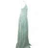 Amiri Silk Halterneck Dress With Lurex Stars And Front Slit In Blue
