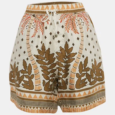 Pre-owned Amiri Green/cream Palm Tree Print Silk Shorts L